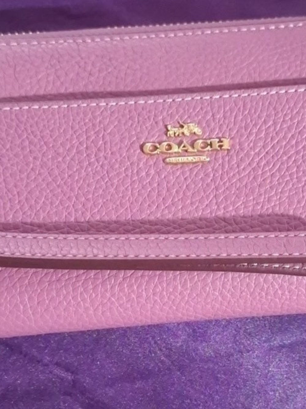 COACH Pink Pebbled Leather Wallet with Gold Logo Emblem